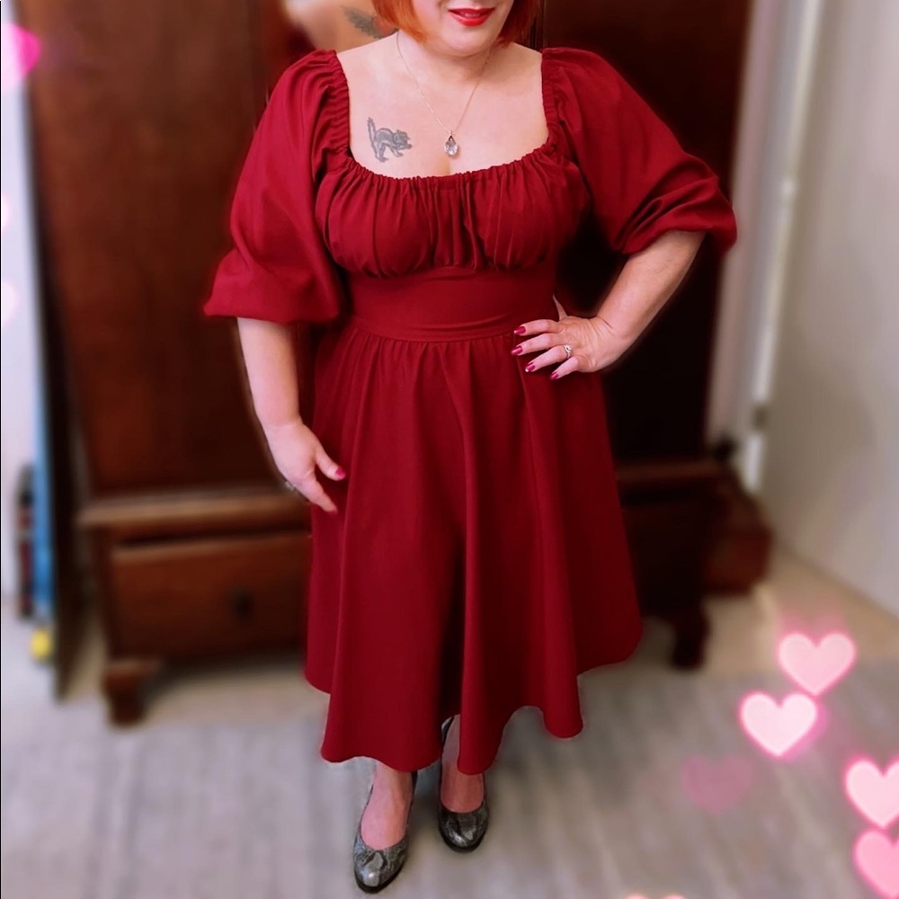 Vixen by Micheline Pitt Deep Red Vintage Fit-and-Flare Dress - Picture 2 of 2